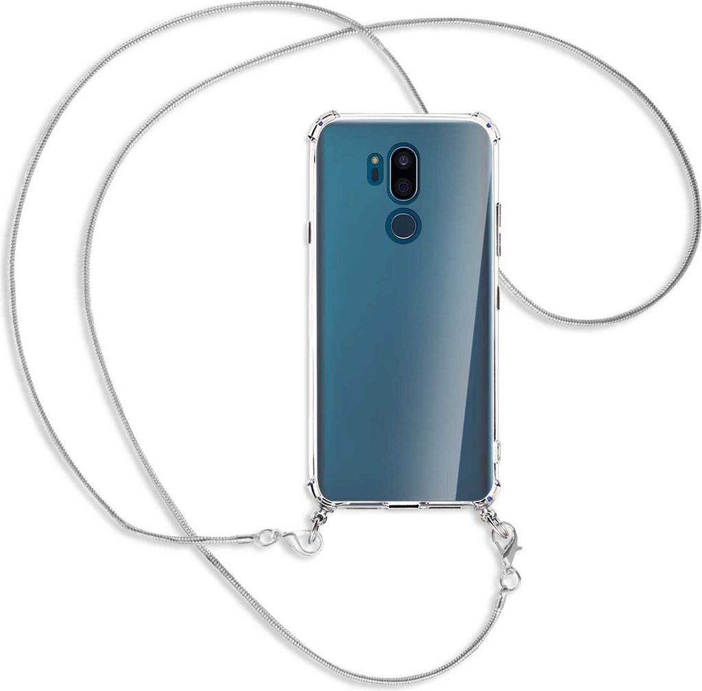 Handykette Backcover-Schutzhülle mit Band (Metall silberfarben) für LG G7 ThinQ, LG G7+ (G710EM) - silberfarbene Kette Snake