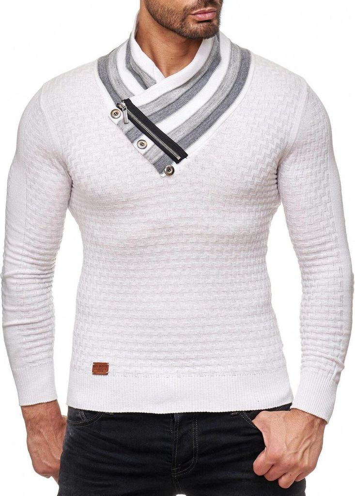Red Bridge Herren Supple Strickpullover Pullover mit Schalkragen weiss XL
