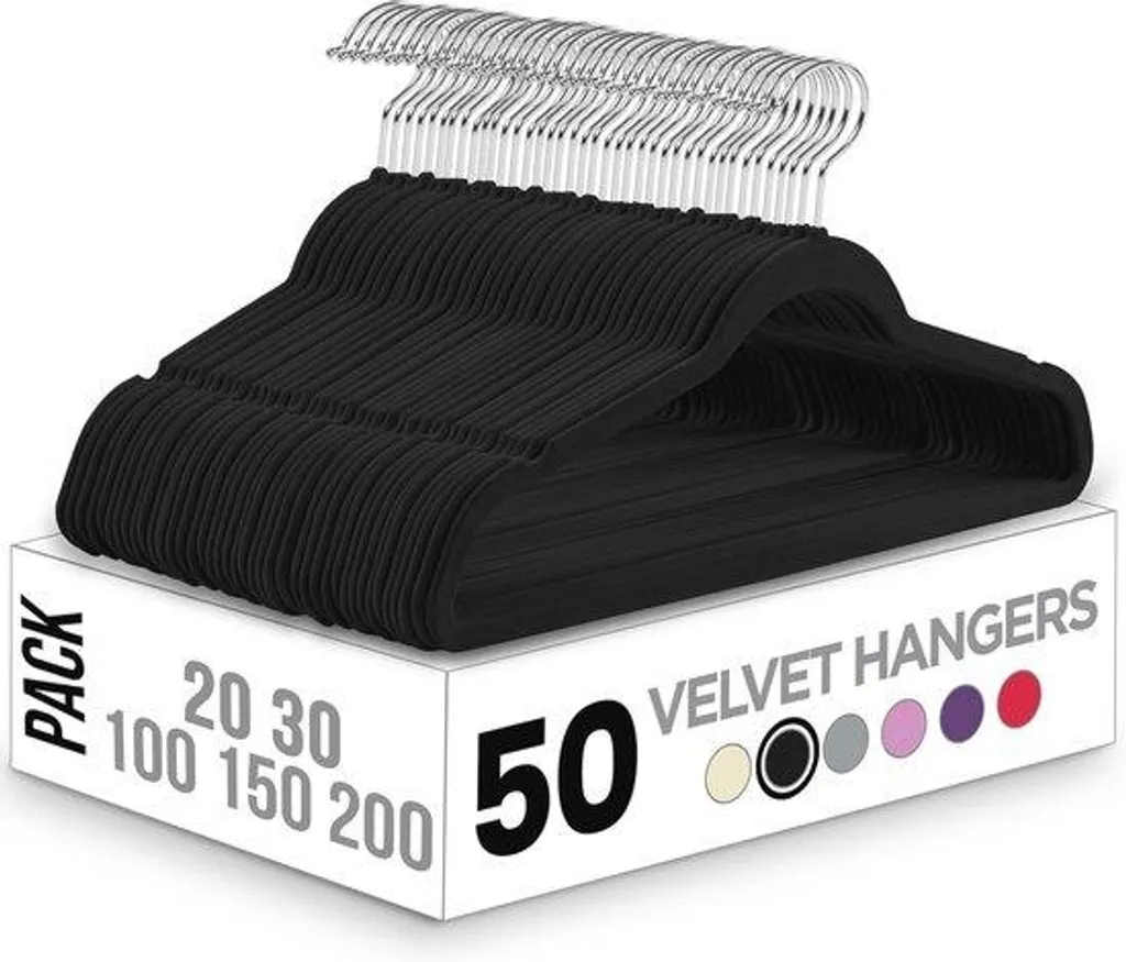 Fluwele Crochets à Vêtements Noirs en Velours - Lot de 50 Pièces Robustes