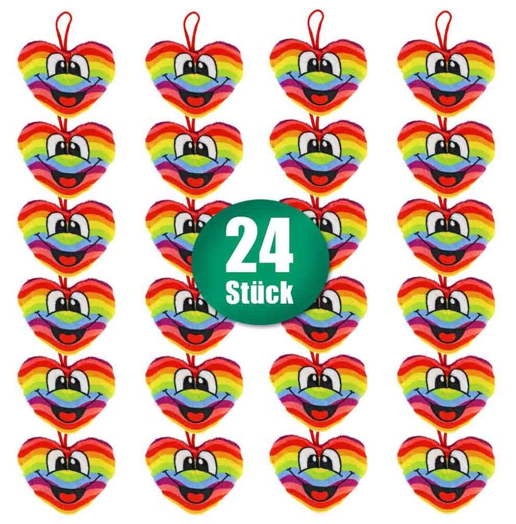 24 Stück Plüsch Herz mit Regenbogen - ca. 11 cm