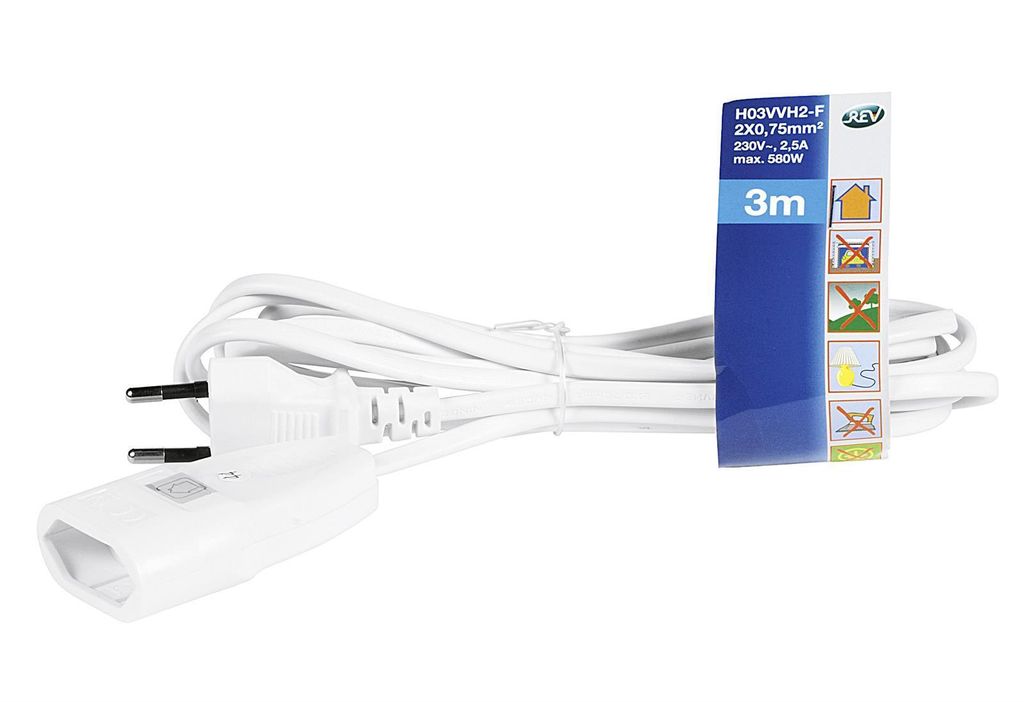 REV RITTER Verlängerungskabel 3m weiss, PVC Produktbild 