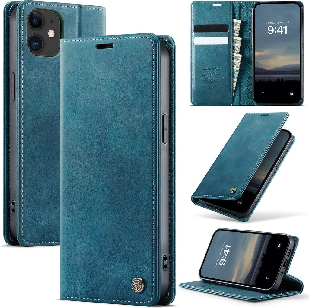 Handyhülle für iPhone 12 Mini Hülle Leder mit RFID Schutzhülle Klapphülle Magnet Kartenfach Standfunktion Blau