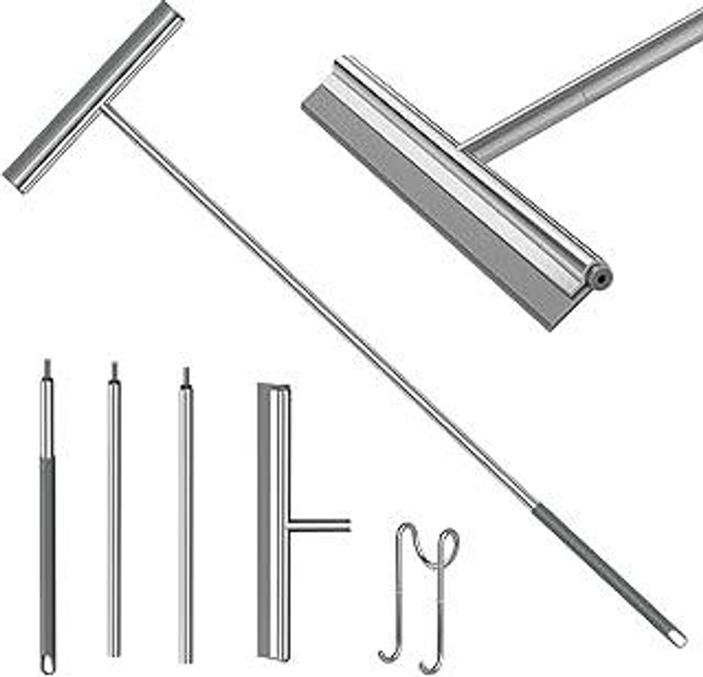 Wasserschieber Bodenabzieher Dusche Edelstahl Duschabzieher Boden Langer Stiel 53/93/133cm mit Wandhalter, Fensterabzieher mit extra langlebiger 40...