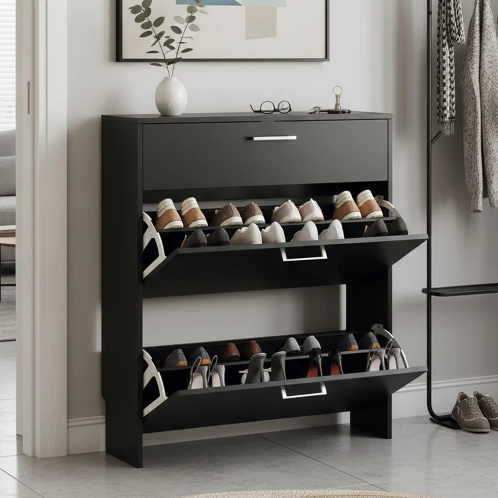 Armoire à Chaussures FCH Noire Gain de Place - 2 Portes Tiroirs 80cm