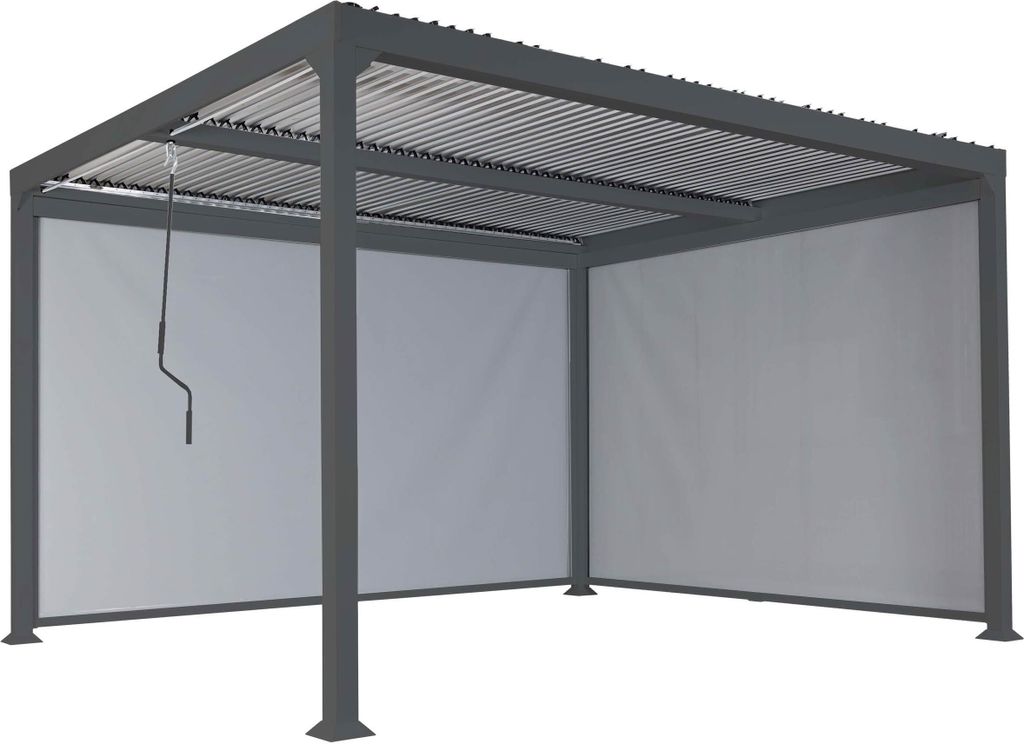 Alu Pergola MCW-L41 mit 2x Seitenwand, Lamellen-Pavillon, stabiles 8cm-Metall-Gestell 3x3,7m anthrazit