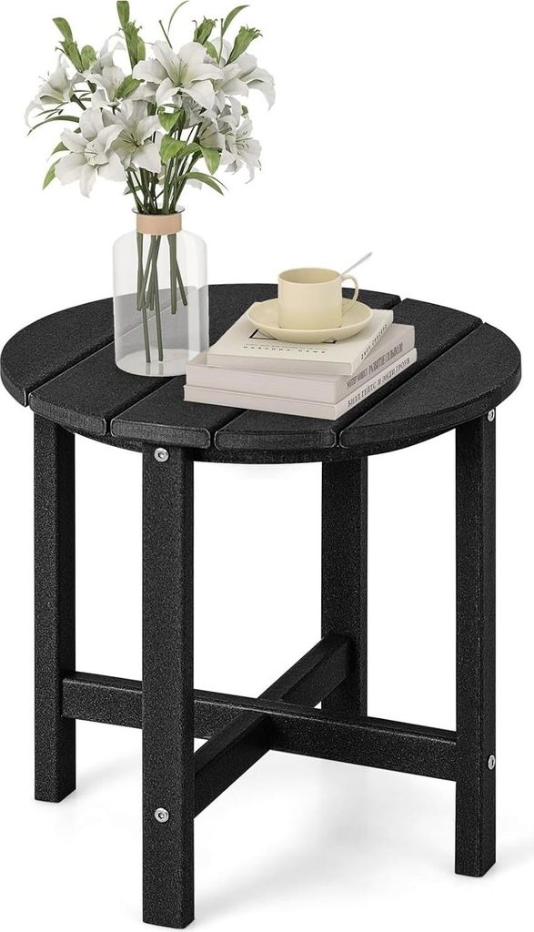 Balkontisch Gartentisch Klein, Garten Beistelltisch Wetterfest, Balkon Beistelltisch aus UV-beständigem HDPE, Patio Tisch bis 100 kg tragbar, Schwarz