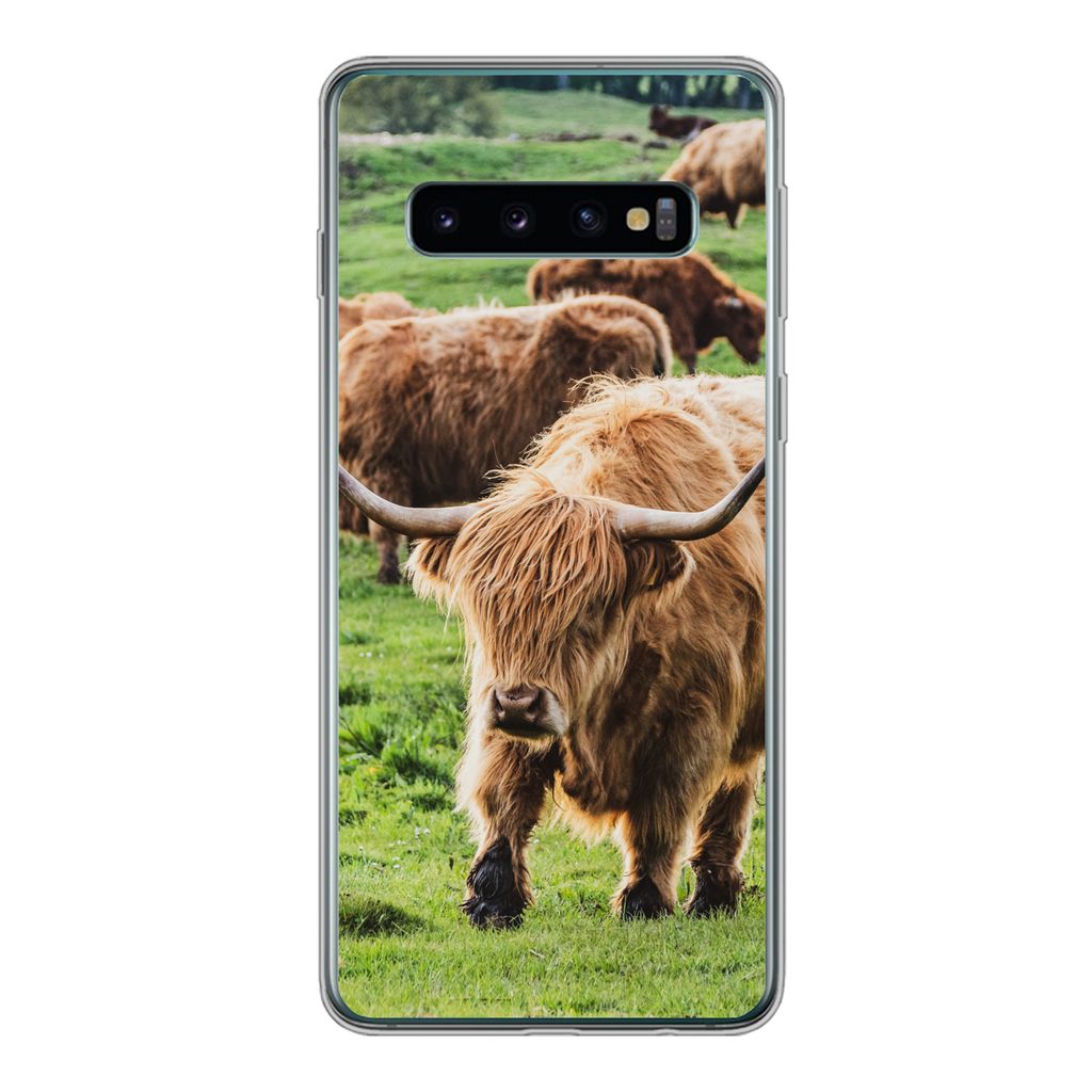 MuchoWow Handyhülle Schutzhülle Hülle für Samsung Galaxy S10 Schottische Highlander - Tiere - Gras Silikon Softcase Handy Hülle - Handytasche