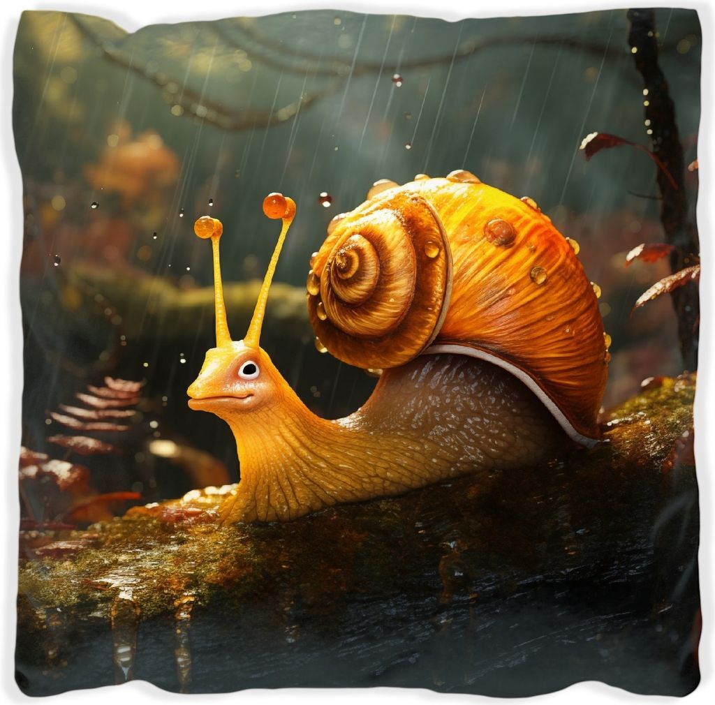 Wallario Premium Kissen, weiche Oberfläche, mit Motiv Schnecke auf Ast, Größe: 30 x 30 cm, mit weißer Rückseite