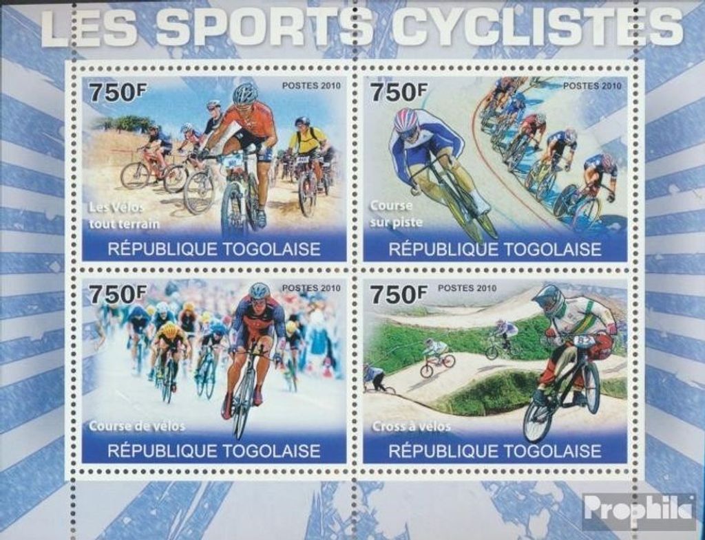 Briefmarken Togo 2010 Mi 3639-3642 Kleinbogen (kompl. Ausgabe) postfrisch Der Radsport