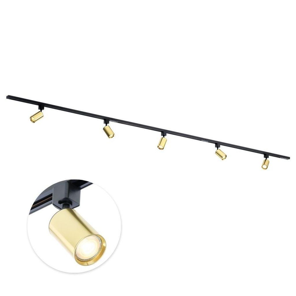 Qub Focus III - LED Schienensystem - Gold - 1-Phasen - 300cm - 5x GU10 Spots - I-Form