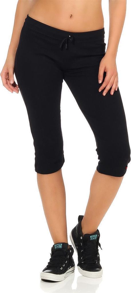 Damen Jogginhose 3/4 Sport-Hose Baumwolle; Schwarz XS
