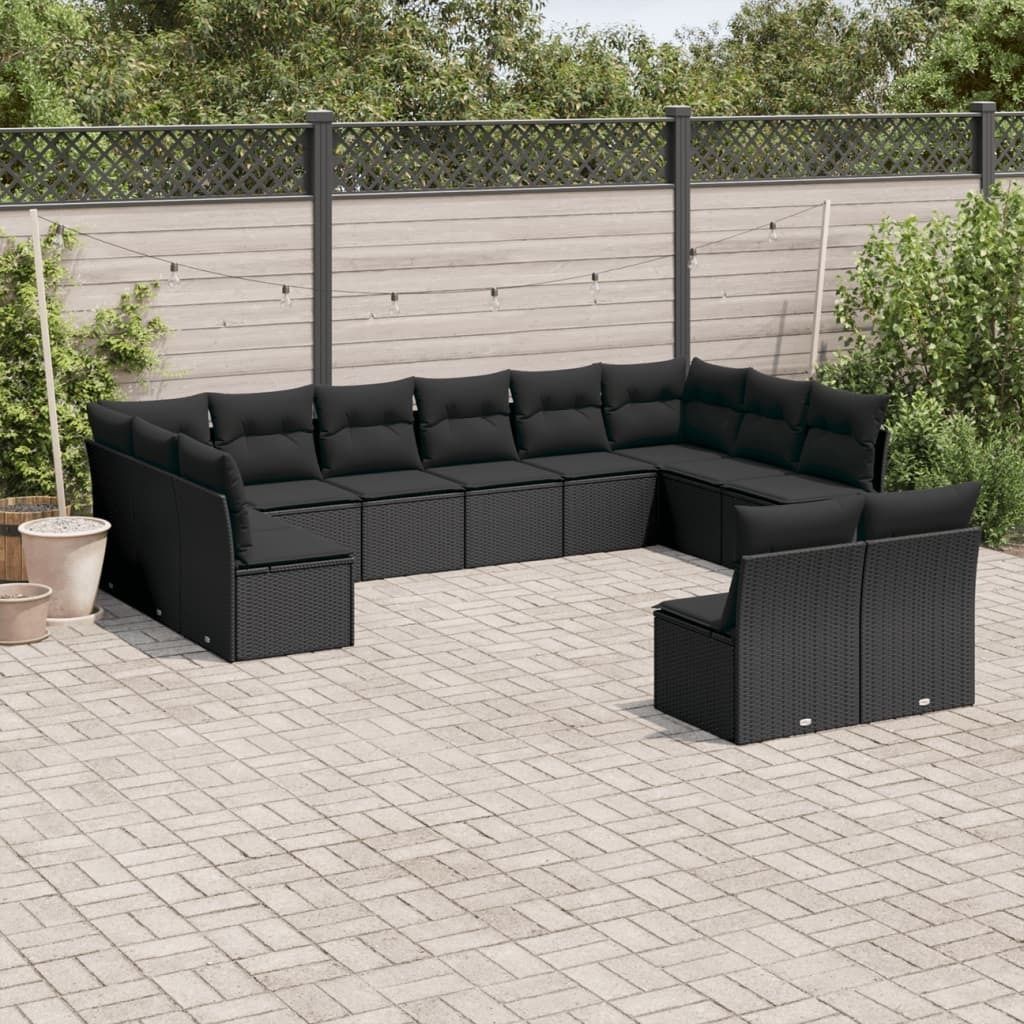 CLORIS 12-tlg. Garten-Sofagarnitur - mit Kissen - Schwarz Poly Rattan - Gartenmöbelgarnituren LL0000255680