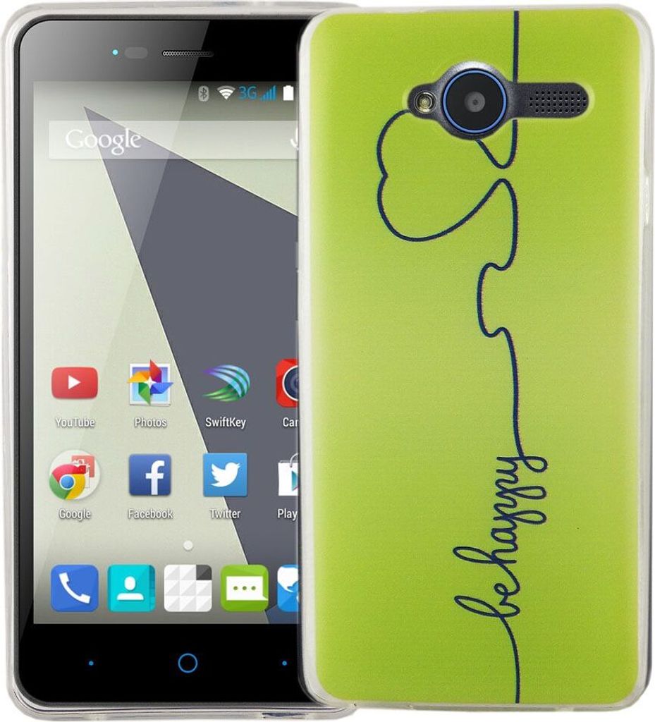 Handy Hülle für ZTE Blade L3 Cover Case Schutz Tasche Motiv Slim Silikon TPU Be Happy Grün