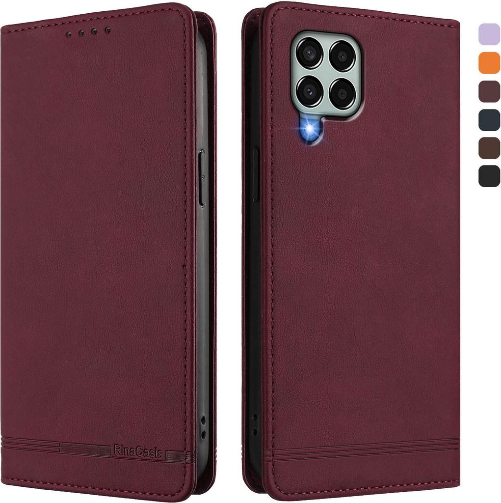 Hülle für Samsung Galaxy M33 5G, Retro Kunstleder Ständer Klapphülle mit Kartenfächer und Magnetische Rot