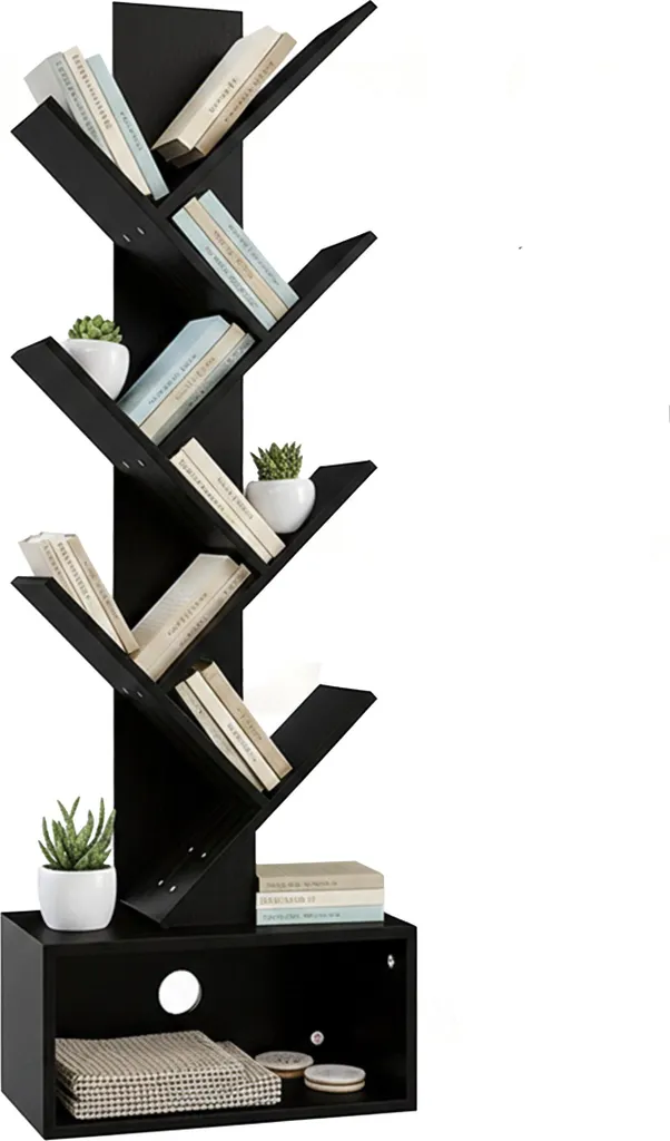 Bibliothèque Arbre 6 Étages en Bois pour Rangement Livres et Magazines