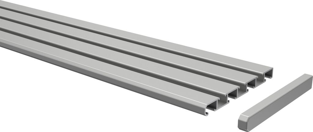 Interdeco Gardinenschiene / Vorhangschiene Aluminium Silbergrau, Typ Slimline, 3-/4-läufig Wendeprofil, 360 cm