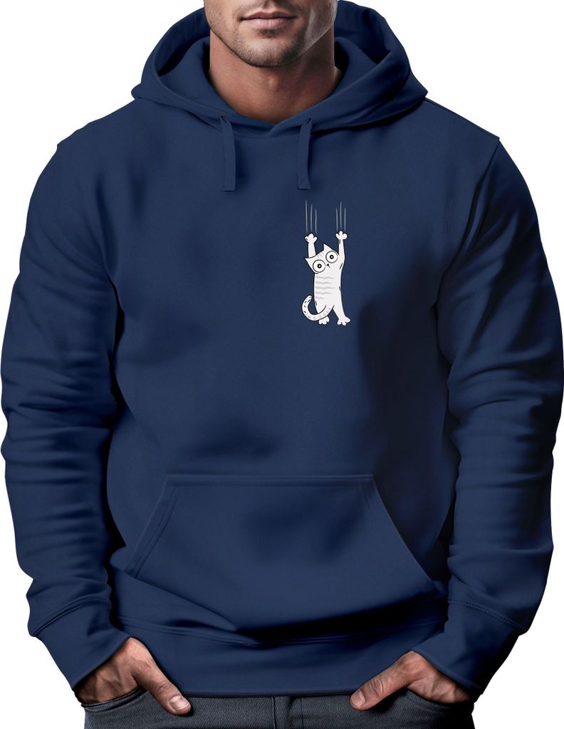 Hoodie Herren Aufdruck Katze Cat Logo lustig Kapuzen-Pullover Männer Fashion Streetstyle Neverless navy XS