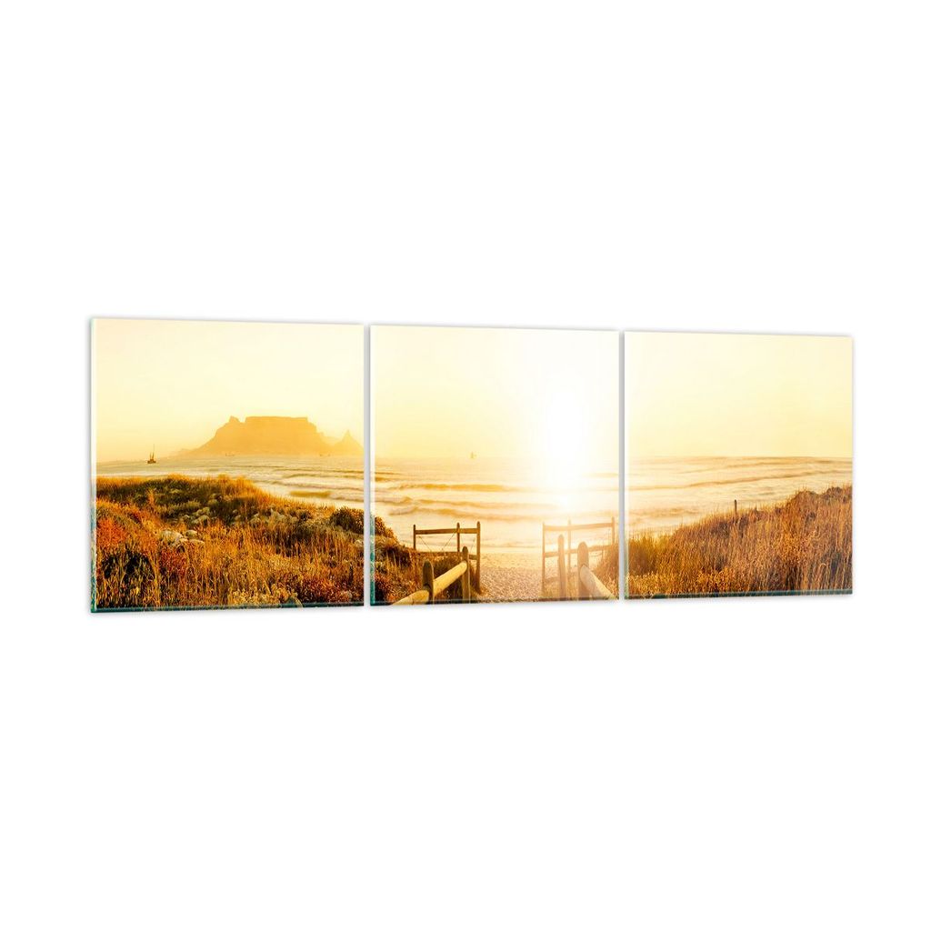 Bilder auf glas - Sonnenaufgang Welle Insel Meer - 90x30cm - Glasbilder - Wandbilder - Kunstdruck - zum Aufhängen bereit - Wanddekoration aus Glas...