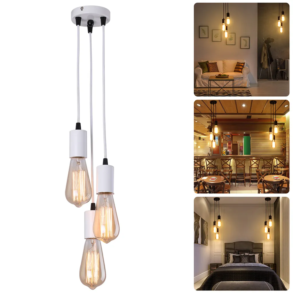 Suspension de Lampe E27 Lustre Vintage Noir en Métal pour Salon et Loft