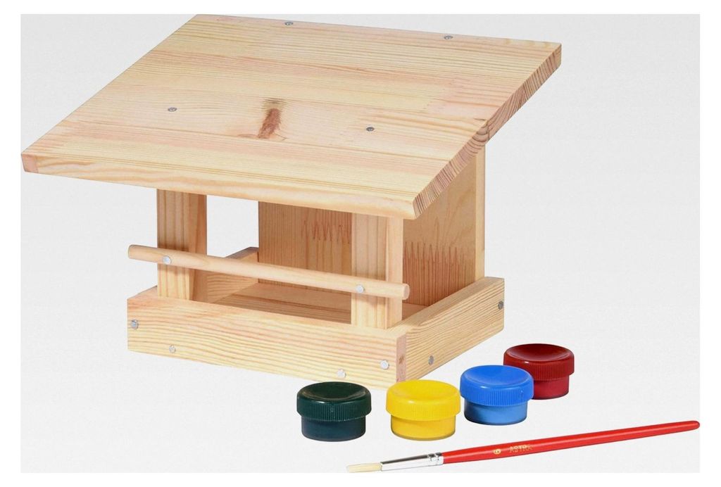 Vogelfutterhaus Bastel-Set - Vogelhaus zum Selbstbauen und Bemalen - Futterstation Bausatz für Wildvögel - Kleine Vogelvilla aus Massivholz inklu...