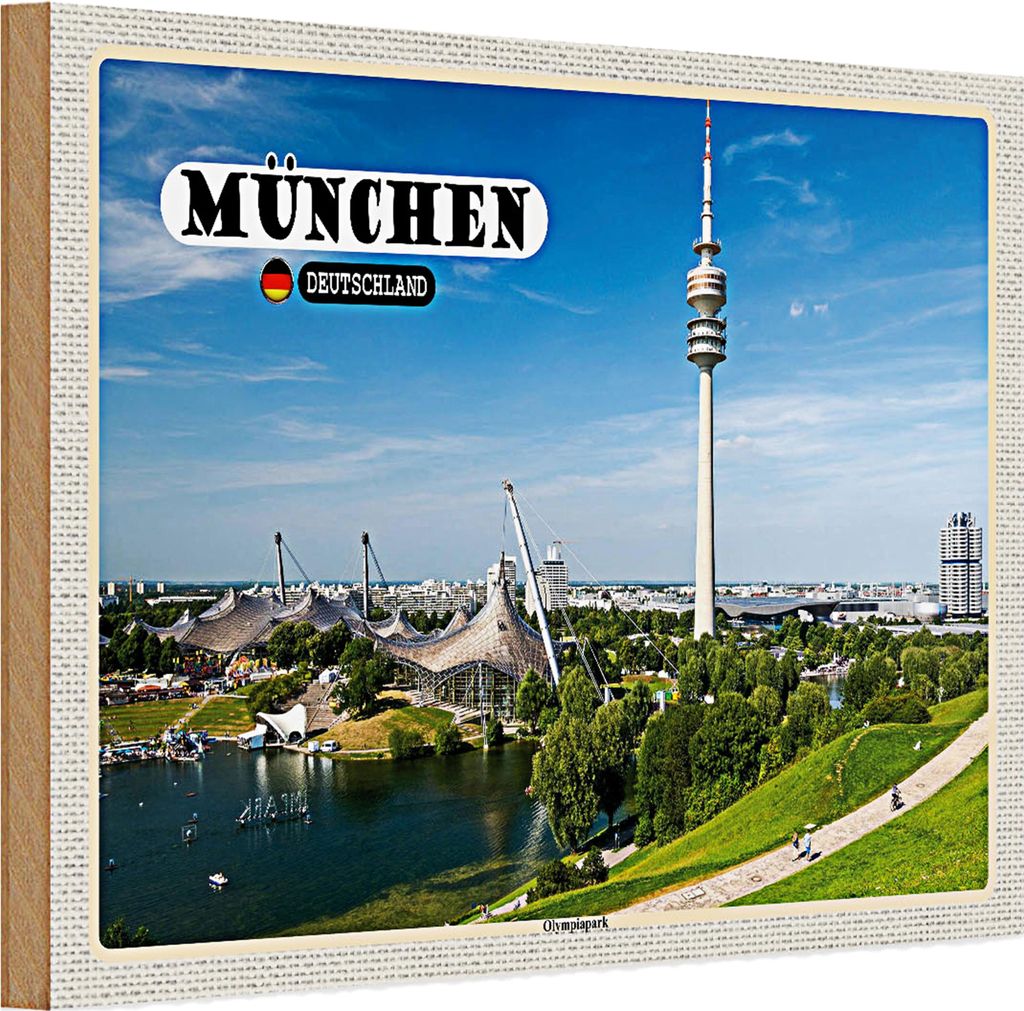 Holzschild Städte München Olympiapark Fernseherturm 30x20cm