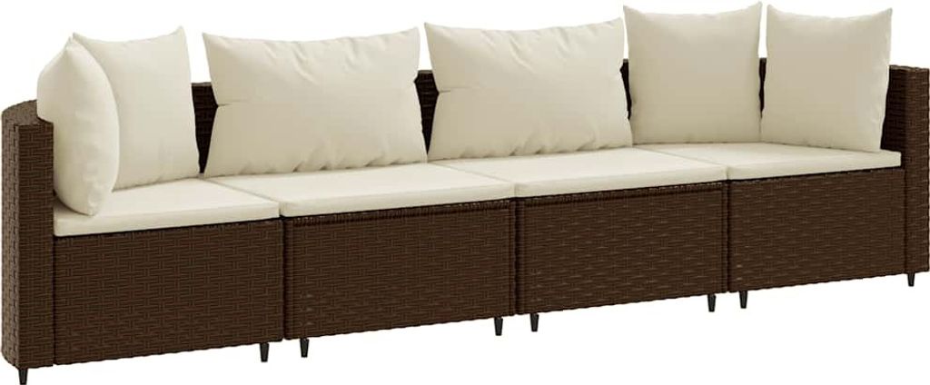 vidaXL 4-tlg. Garten-Sofagarnitur mit Kissen Braun Poly Rattan