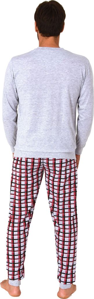 Normann Herren langarm Schlafanzug Pyjama mit Bündchen und karierter Jersey Hose ; grau2 , 58