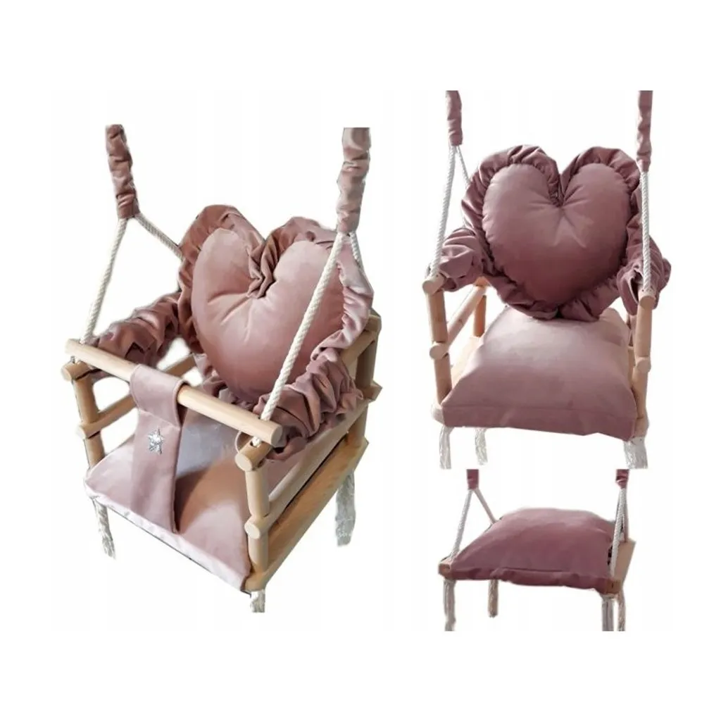 Altalena per bambini in velluto, altalena in legno per bambini rosa 3in1, Bellochi 12-36 m