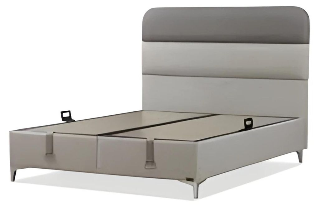 Elegantes weißes Bett mit Matratze aus Holz und Textil