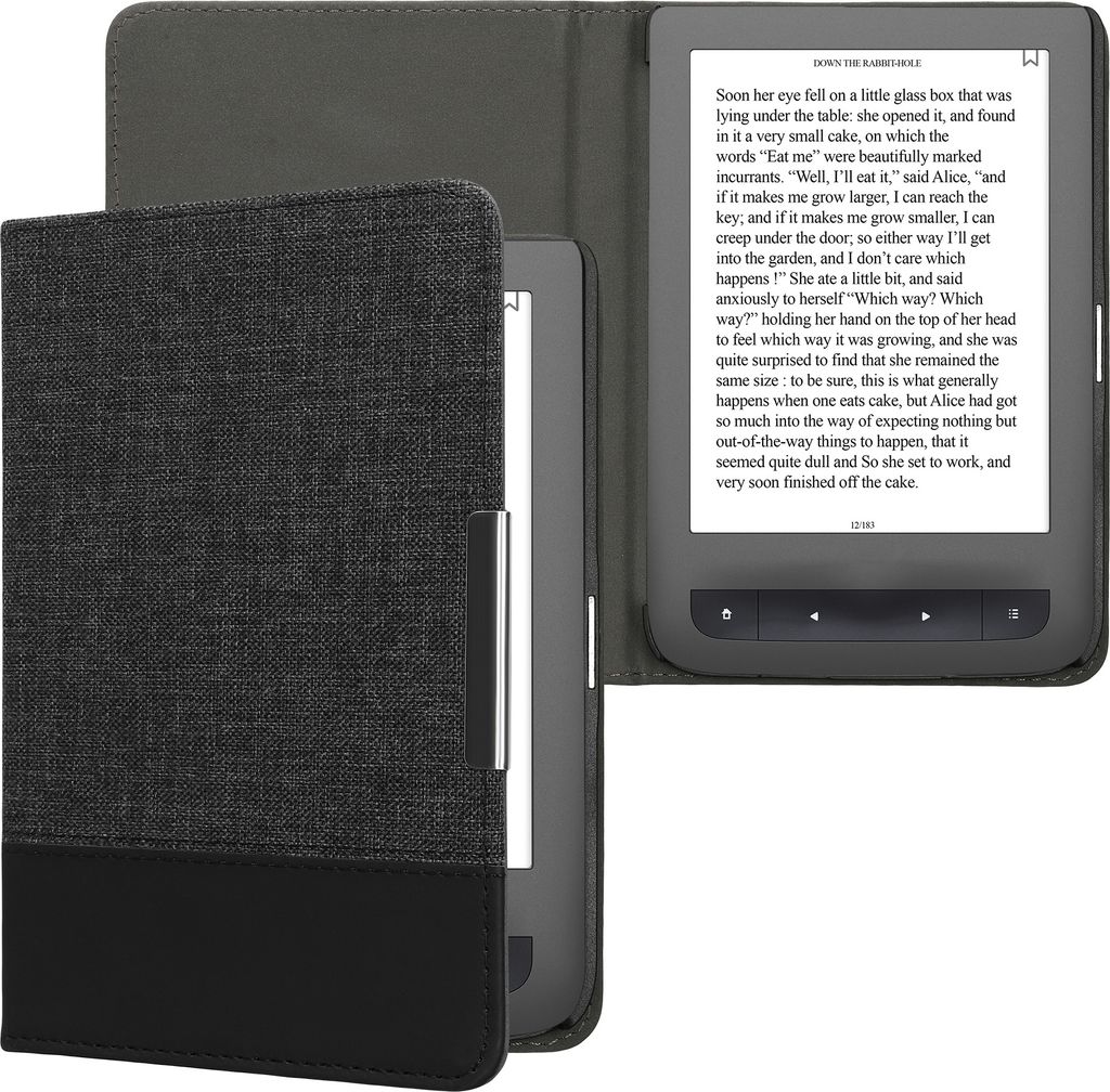 kwmobile Hülle kompatibel mit Pocketbook Touch Lux 3/Basic Lux/Basic Touch 2 - Canvas eReader Schutzhülle Cover Case - Anthrazit Schwarz