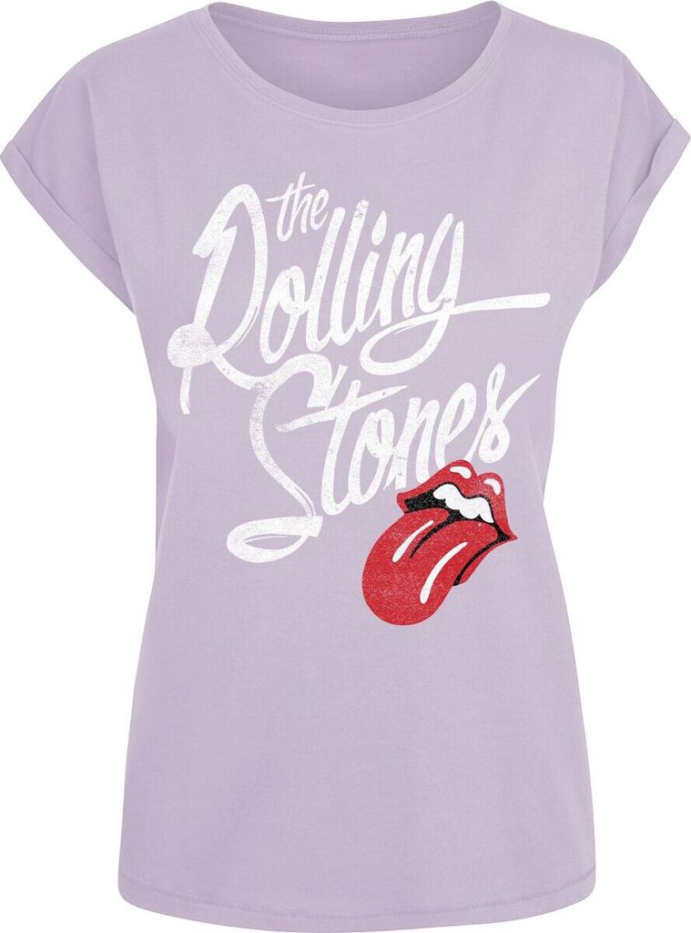 The Rolling Stones T-Shirt Damen Script lila Band-Merch, Bands 100% Baumwolle L