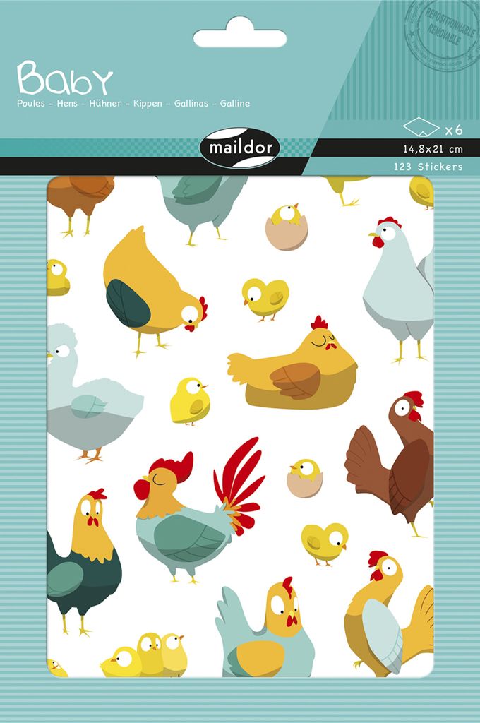 Maildor 10x Baby, 6 Stickerbogen 14,8x21cm, Hühner - Mehrfarbig AE211C