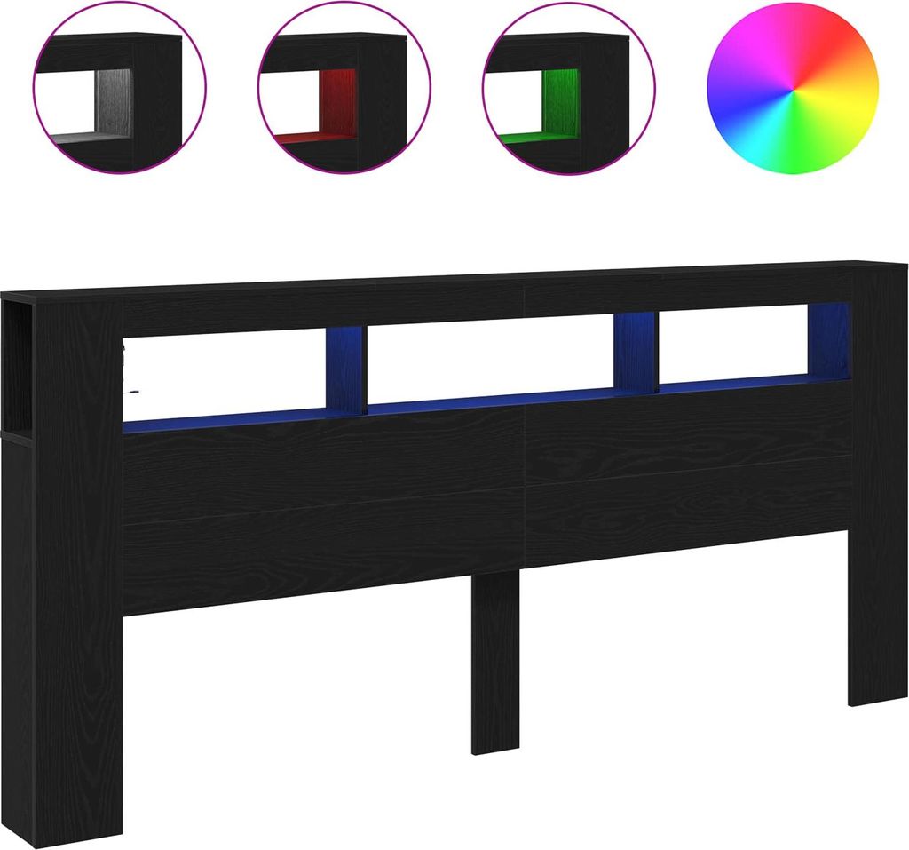 LED Kopfteil Schwarz Eichen-Optik 220 x 18,5 x 103,5 cm