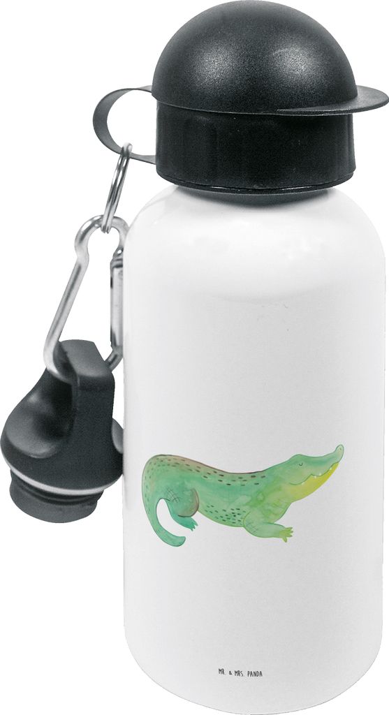 Mr. & Mrs. Panda Trinkflasche Krokodil - Weiß - Geschenk, für den Kindergarten, Freundin, Krokodile, Lieblingsmensch, Beste, Abenteuerlust, Meer,...