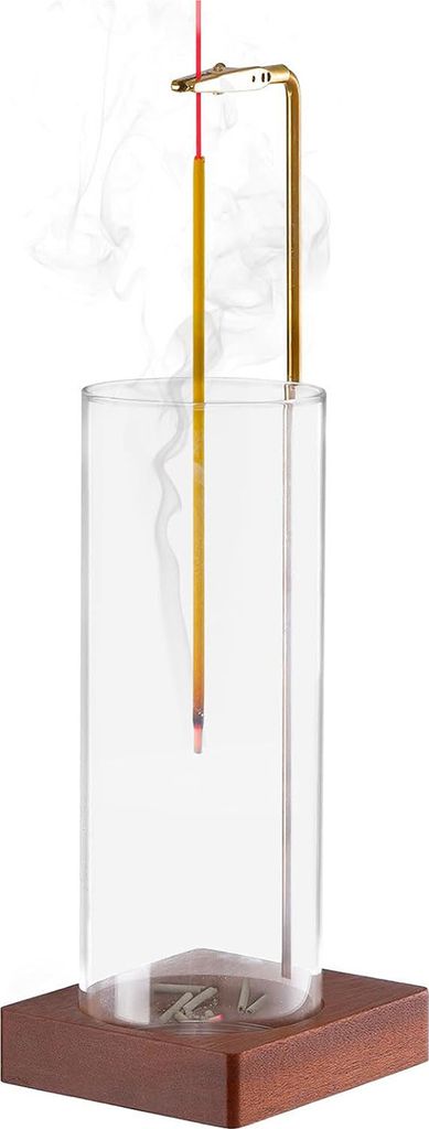 Räucherstäbchenhalter mit Holztablett, abnehmbares Räuchergefäß aus Glas, sauberer Aschenfänger, Meditation, Yoga, Entspannung, Heimdekoration