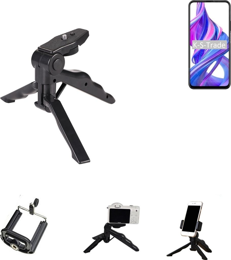 K-S-Trade Stativ Tisch-Ständer Dreibein Handy-Stativ Ständer kompatibel mit Huawei Honor 9x China Mini-Stativ Smartphone Tripod Handy-Stativ aus