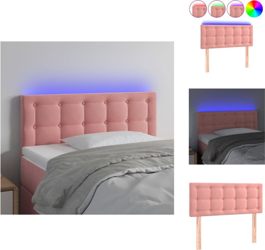 vidaXL LED Kopfteil Rosa 80x5x78/88 cm Samt - Kopf- & Fußenden