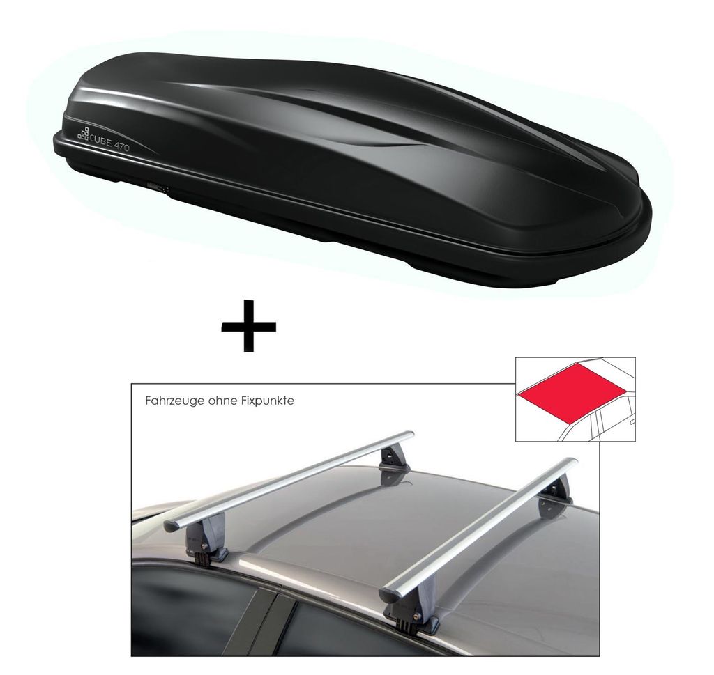 Dachbox CUBE470 470 Liter schwarz glänzend + Dachträger VDP Delta kompatibel mit DR dr 4 - Evo 4 (5 Türer) ab 2017