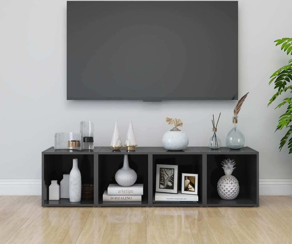 The Living Store TV-Schränke 4 Stk. Hochglanz-Grau 37x35x37 cm Holzwerkstoff