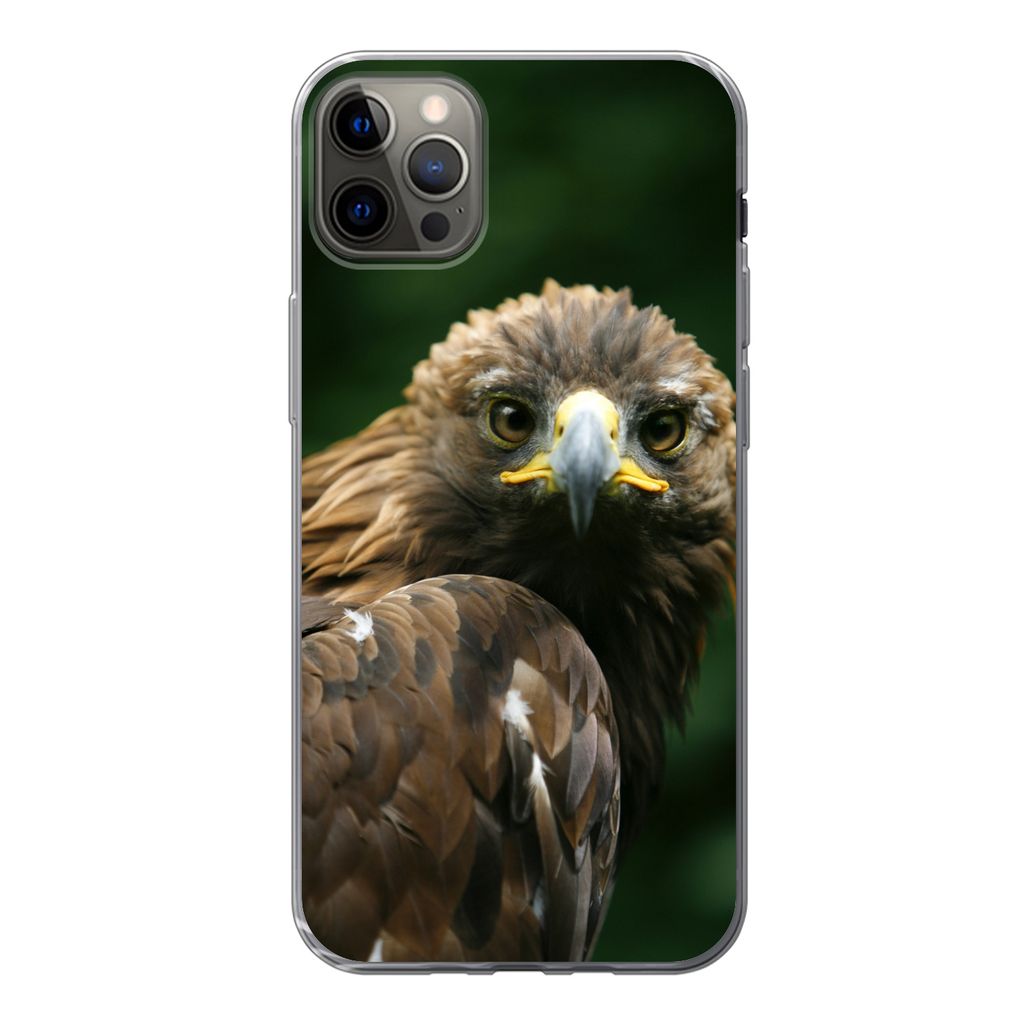 MuchoWow Handyhülle Schutzhülle Hülle für iPhone 12 Pro Max Adler - Braun - Raubvogel Silikon Softcase Handy Hülle - Hartschale