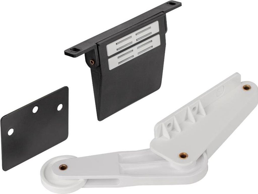 A product shot of a door opener system with multiple components.