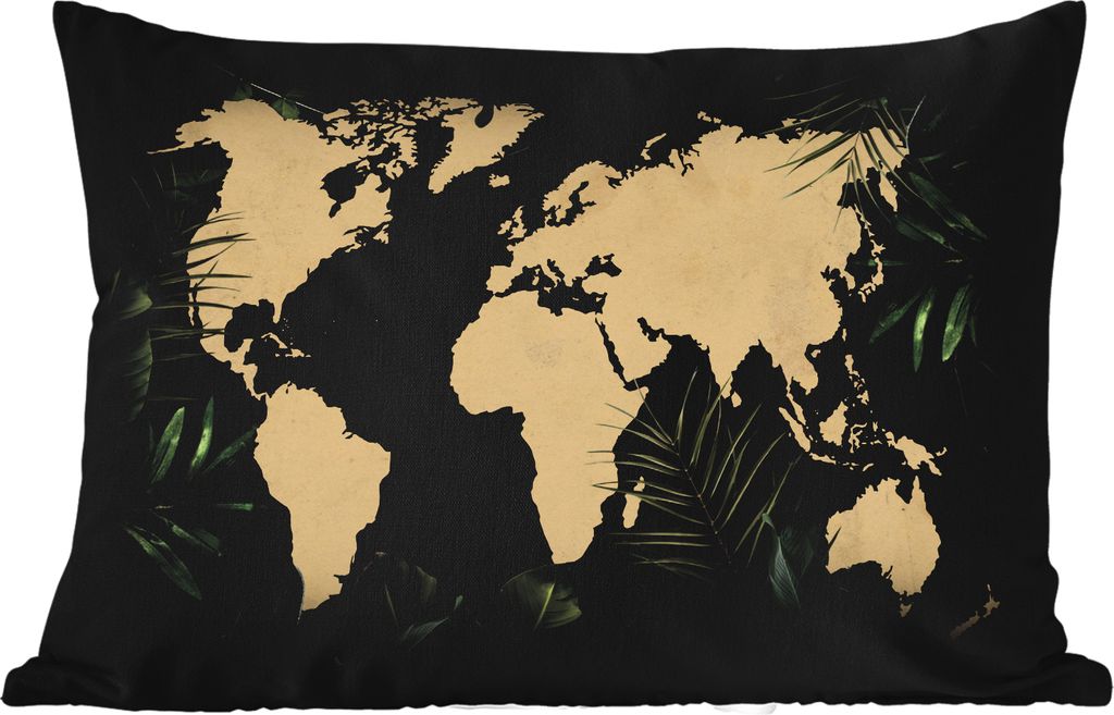 MuchoWow Outdoor Kissen - Weltkarte - Braun - Pflanzen - 60x40 cm - Wetterfest - Lounge Kissen - Zierkissen - Kissen für Innenräume