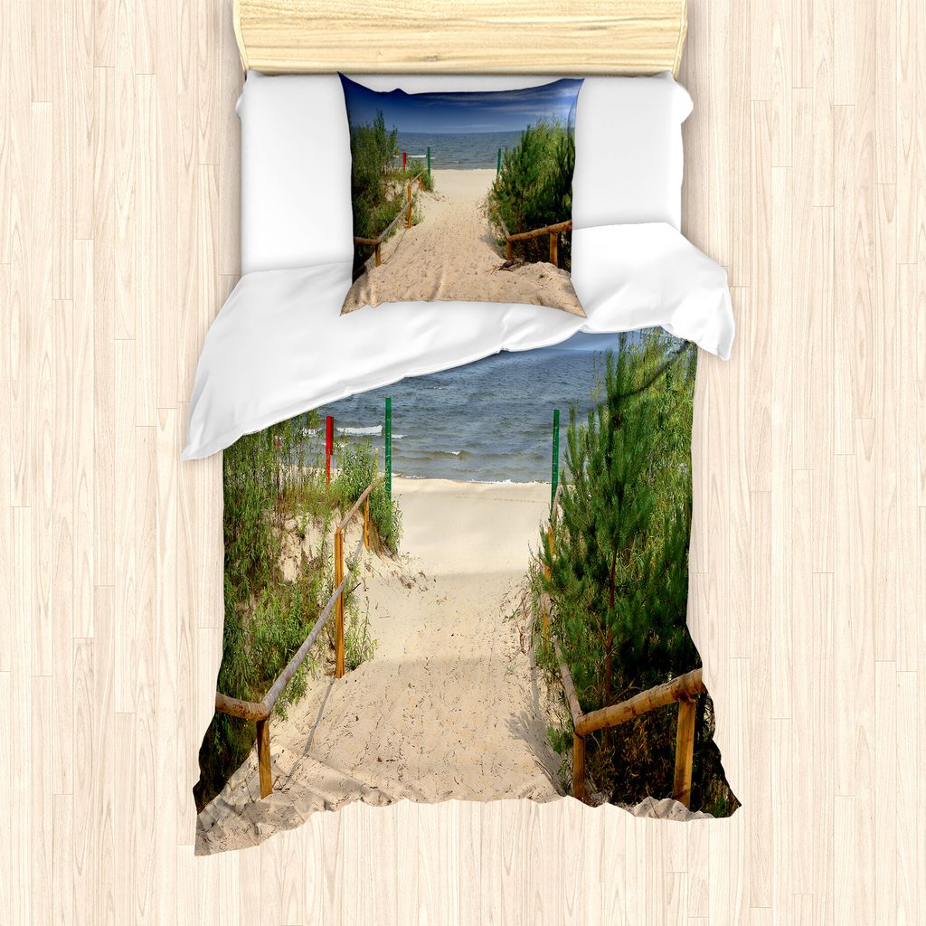 ABAKUHAUS Strand Pathway Bettbezug Set für Einzelbetten, Sandy Peaceful Shore, Milbensicher Allergiker geeignet mit Kissenbezug, 135 cm x 200 cm -...