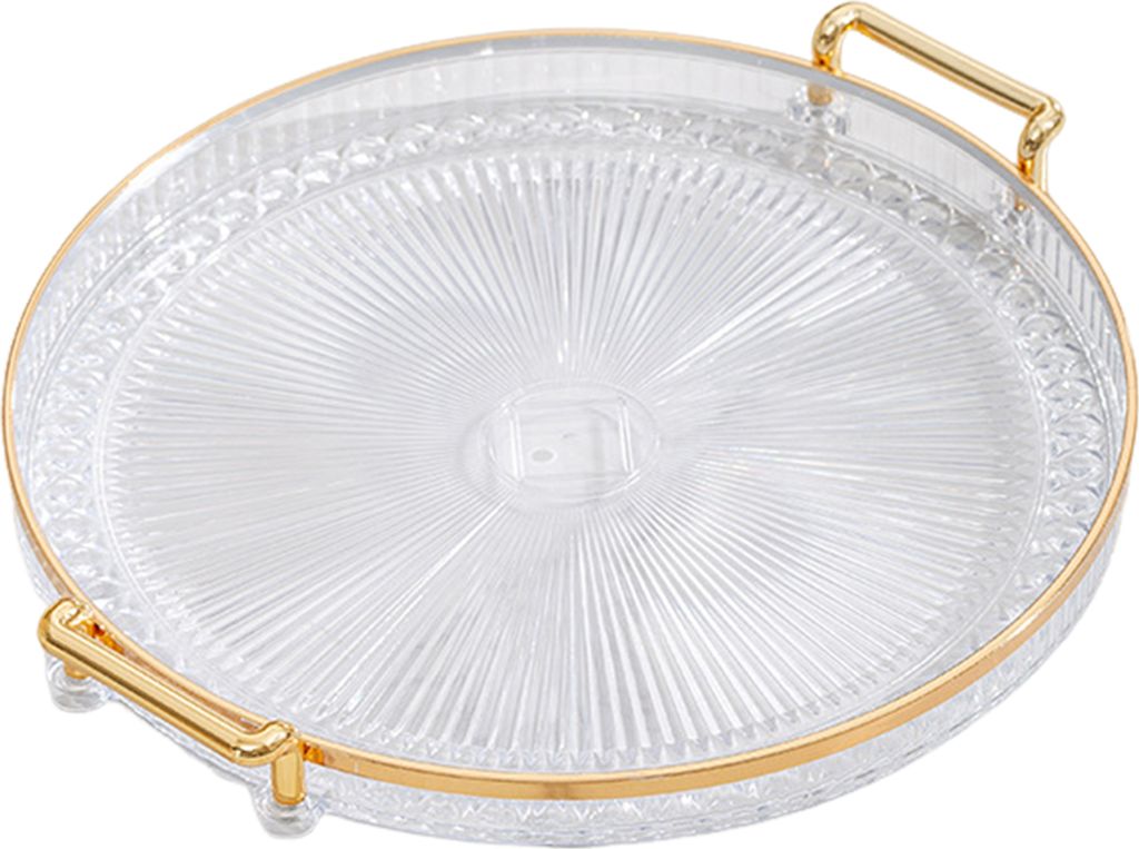 Serviertablett aus Acryl, runde Servierplatte mit Griffen, Dekoration für Couchtisch, Teller, Desserttablett für Besteck, Küchenarbeitsplatte