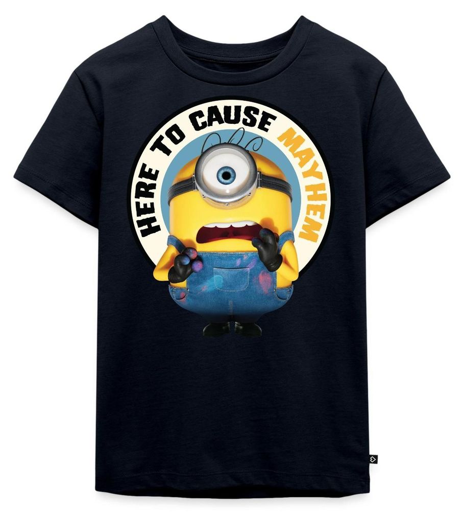 Spreadshirt Minions Hier Um Chaos Zu Verursachen Kinder Premium T-Shirt, 122/128 (6 Jahre), Navy