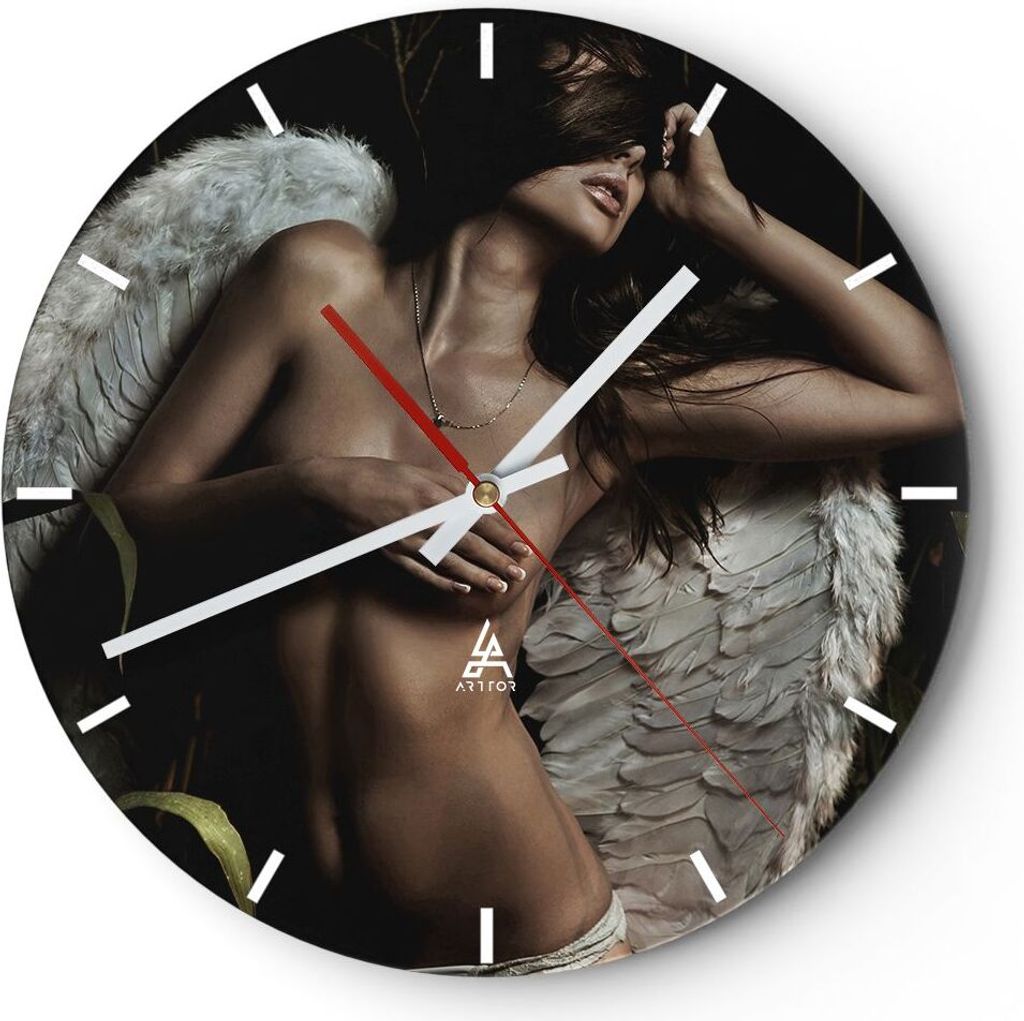 Wanduhr - Rund - Glasuhr - Engel Schönheit Körper - 30x30cm - Schleichendes Uhrwerk - Lautlos - zum Aufhängen bereit - Dekoration Modern - Wandd...