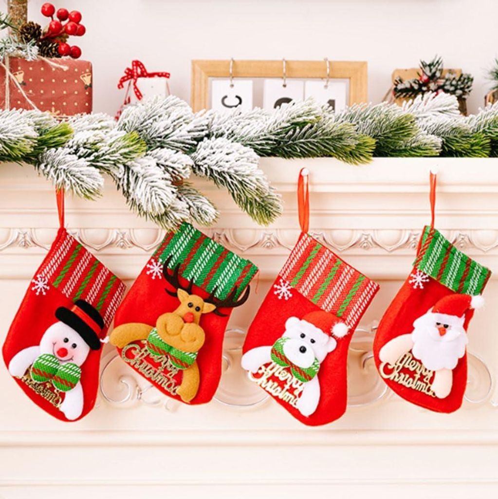 Set aus 8 Weihnachtsstrümpfen zum Befüllen und Aufhängen - Weihnachtsdekoration für Kamin und Wand - Weihnachtsbaumdekoration mit Weihnachtssti...
