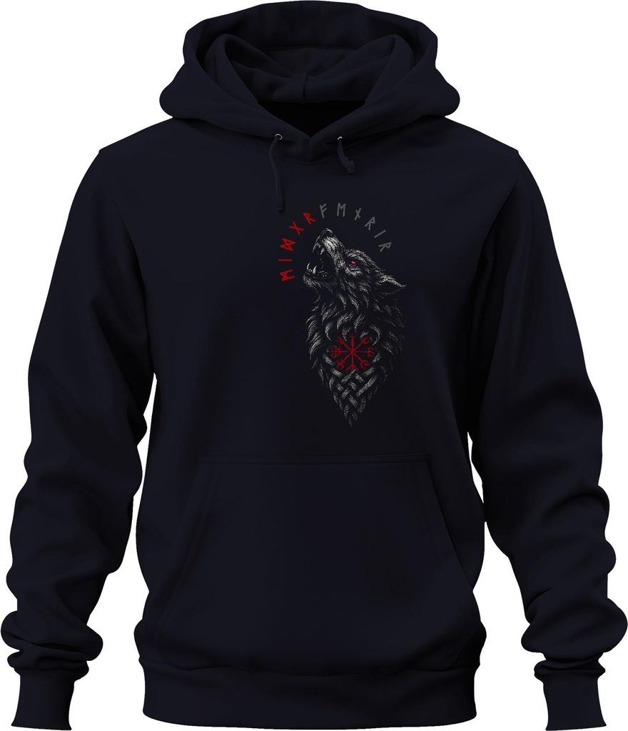 Wikinger Vegvisir Wolfsrune keltischer Knoten nordisch Fenrir Uni Hoodie Kapuzenpullover, Navy, XXL