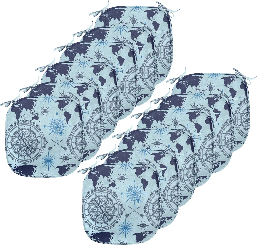 ABAKUHAUS Coussin de Chaise Carte du Monde Indigo 40x40cm Lot de 12