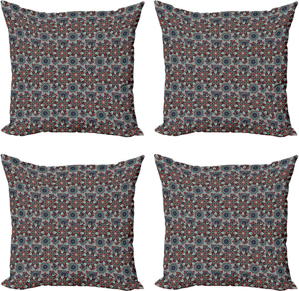 ABAKUHAUS Ottomane Kissenbezug Set (4 Stück), Vintage Blumen Folk, Moderner Doppelseitiger Digitaldruck, 45 cm x 45 cm, Mehrfarbig